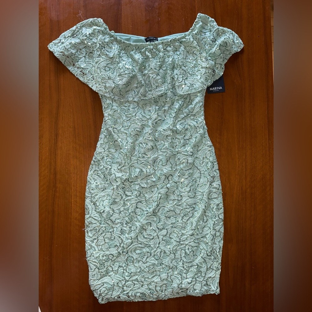 MARINA Off-Shoulder Lace Mini Dress - Light Gray